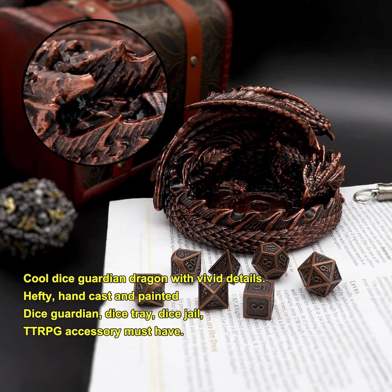 Haxtec Dragon Dice Jail Guardian DND Dice Tray Holder Compatible with Dungeons and Dragons Accessories Novelty DM RPG Gift Dragon Statue Decor(Antique Copper) - Image 3